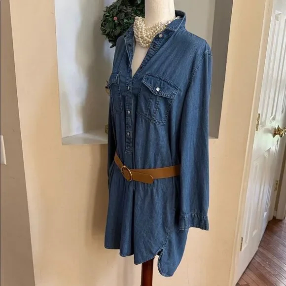 GAP Blue Long Sleeve Vintage Denim Pearl Snaps Dress with pockets - Picture 8 of 15